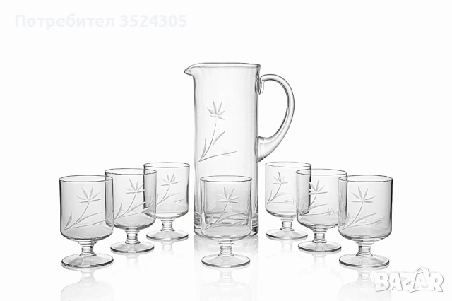 Винтидж стъклен сервиз за вино или сок 