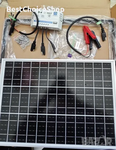 панел комплект монокристален соларен панел 25W 12V с контролер и монтаж, снимка 2 - Къмпинг осветление - 55305550