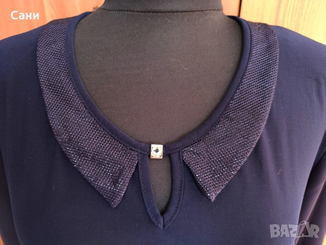 Елегантна тъмно синя блуза с яка, снимка 9 - Блузи с дълъг ръкав и пуловери - 54158454