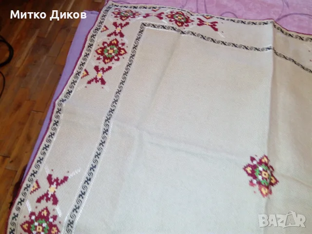 Каре ръчна изработка 66х63 см и покривка ленена 50х36см цвете щампа , снимка 4 - Декорация за дома - 55570751