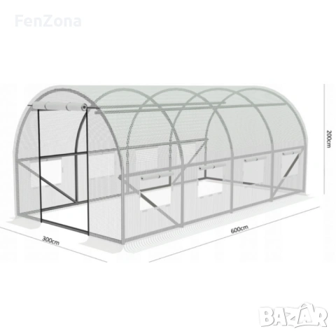 Градинска четирисегментна бяла оранжерия - 6 х 3 х 2м