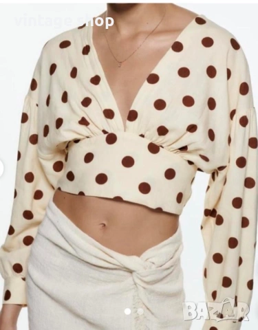 Дамска блуза Zara с десен точки, размер М/L, снимка 9 - Блузи с дълъг ръкав и пуловери - 53990653