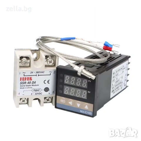 Дигитален терморегулатор REX C100 220V 0-400°C + SSR реле 40A + K-тип сонда 10106, снимка 12 - Друга електроника - 54657802