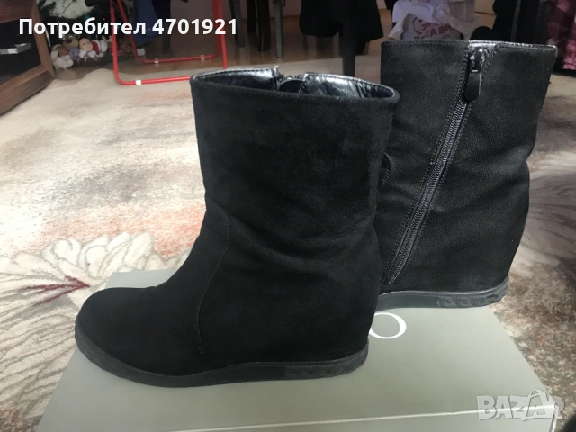 Черни велурени боти на платформа, снимка 2 - Дамски боти - 53042186