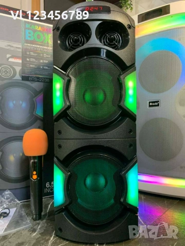 Двойна караоке колона BTS 2238 с Bluetooth 2х6.5“ микрофон и светлини, снимка 6 - Тонколони - 54165218