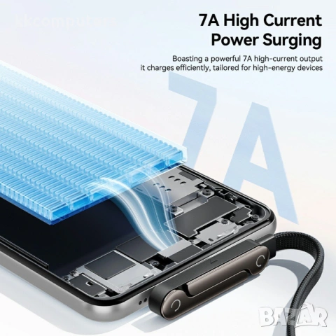 ESSAGER USB-A към Type-C L-Shape Кабел за Данни и зареждане 7A 100W с Поставка за Игри 1 м, снимка 4 - Оригинални зарядни - 54087752