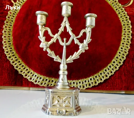 Калаен свещник,троен свещник Art Nouveau,позлата. 