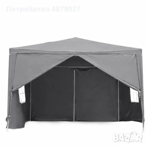 Градински PVC Павилион 3x3 м Сив – Водоустойчива Шатра с Прозорци и Странични Стени, снимка 2 - Градински мебели, декорация  - 55483112