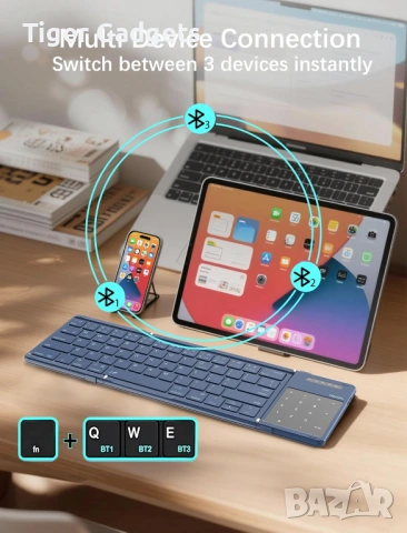 Сгъваема Bluetooth клавиатура Nillkin с тъчпад и цифров блок, Deep Sea Blue, снимка 3 - Клавиатури и мишки - 54928133