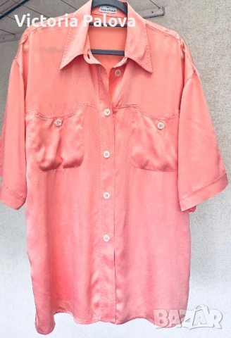 Alberto Fabiani 100% коприна – luxury oversized риза в цвят Peach Amber Италия, снимка 13 - Ризи - 54725647