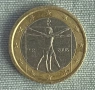 🇮🇹 Италия 1 Евро 2008 • Витрувиански човек • Възможен лек Misaligned Core дефект, снимка 1