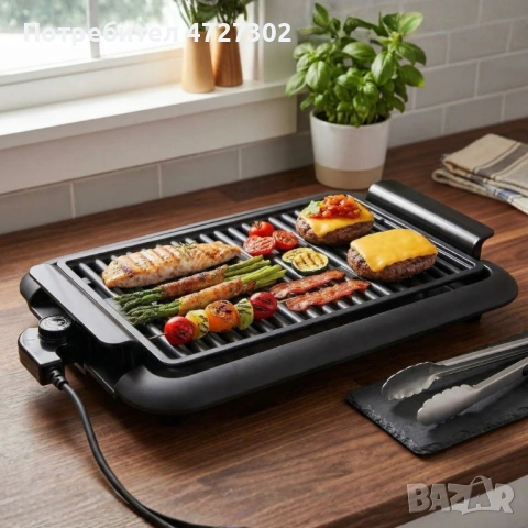 Електрическа настолна скара 1200W без дим – Преносимо барбекю за балкон и градина, 38x25 см