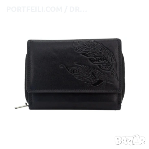 Портмоне Friedrich, Eстествена козя кожа, RFID защита, щампа перо, черно