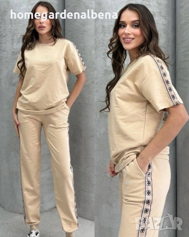 Дамски спортен комплект Памук Тениска + Долнище с лента L-XL |