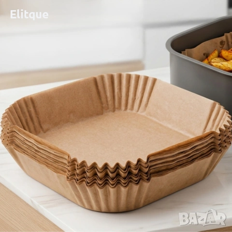 Незалепващи хартиени подложки за Air Fryer 23 x 23 x 4.5 cm – 100 бр. - топлоустойчиви до 240°C, снимка 6 - Други стоки за дома - 54300662