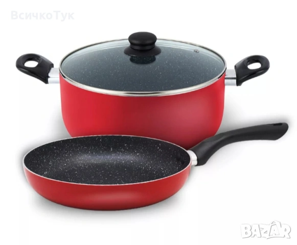 ✨Комплект тенджера и тиган SAPIR SP 1318 P3, 3 части, 24 см, Мраморно покритие