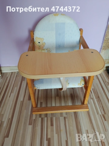 Мултифункционално дървено столче с масичка за хранене 2 в 1