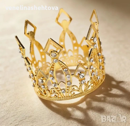 Изискана малка златиста метална корона орнаменти камъни декорация торта , снимка 3 - Други - 54861456
