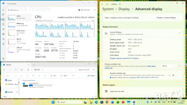 Lenovo ThinkPad T490s 14" | Intel i5-8265U 4x3.90 Ghz| 16GB RAM | 512GB Ново SSD | Windows 11, снимка 9 - Лаптопи за работа - 54382123