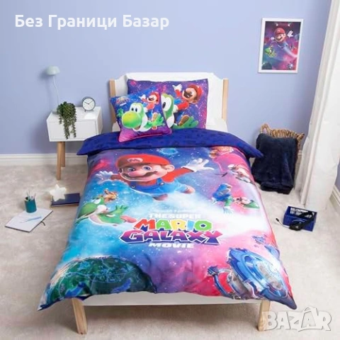 Нов единичен комплект Super Mario Galaxy Movie двулицево спално бельо с калъфка, снимка 3 - Спално бельо - 54045361