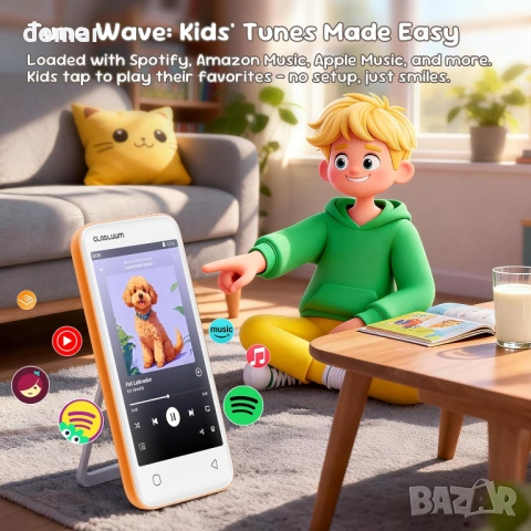 MP3 плейър за деца, родителски контрол, 16GB, Bluetooth и WiFi (Cosmic Orange), снимка 2 - MP3 и MP4 плеъри - 54420900