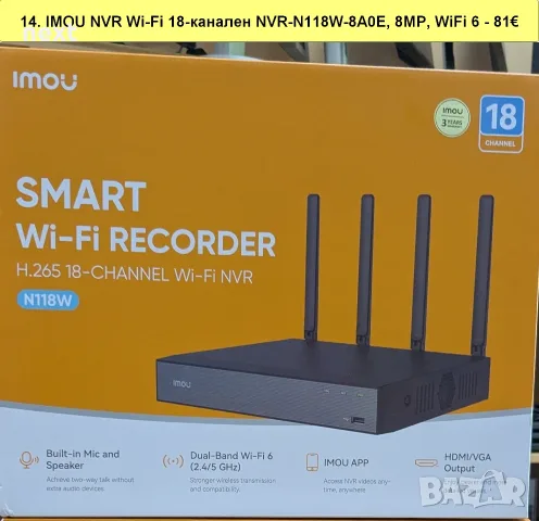 12 вида Wi-Fi IP камери IMOU Bullet 3 2C, Cruiser 2 2C Dual SC 4G, Cell PT Lite, AOV PT 4G sim и NVR, снимка 15 - IP камери - 55011668