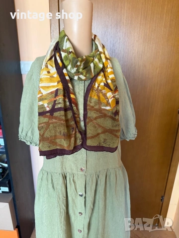 Ленена рокля в маслинено зелен цвят Zara, снимка 10 - Рокли - 54100255