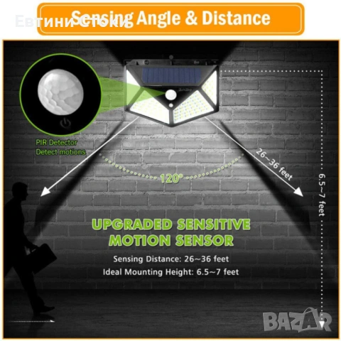 Соларни 100LED лампи с датчик - комплект 4 бр., снимка 3 - Соларни лампи - 54162528