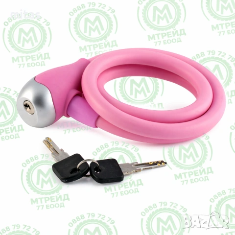 Заключващо устройство за велосипед с ключ WAG PINK 120см/12мм, силиконово покритие, катинар, снимка 2 - Аксесоари за велосипеди - 51958728