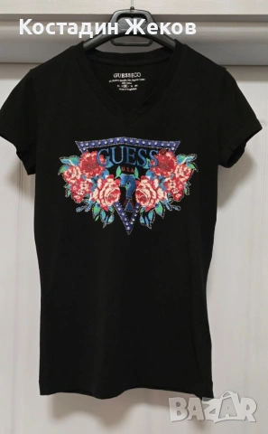 Дамска оригинална тениска Guess Roses Triangle Tee . , снимка 2 - Тениски - 55072775