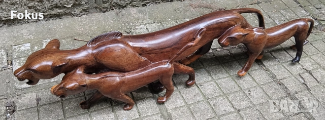 Уникална голяма пластика статуя фигура пантери дърворезба