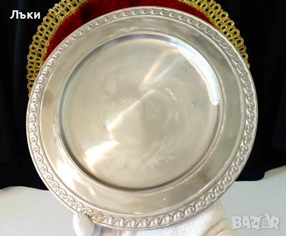 Калаена чиния за стена,пано за гравиране и снимка,калаена сватба. , снимка 4 - Антикварни и старинни предмети - 55104305