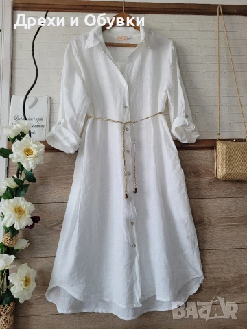 Бяла рокля тип риза 100% ЛЕН PLAZA NERA , снимка 9 - Рокли - 54157785