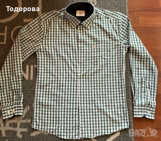 Мъжка риза зелено и бяло каре, снимка 2 - Ризи - 54891453