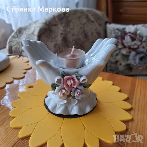 Керамичен свещник за чаена свещ, снимка 2 - Свещи и свещници (декоративни) - 55657077