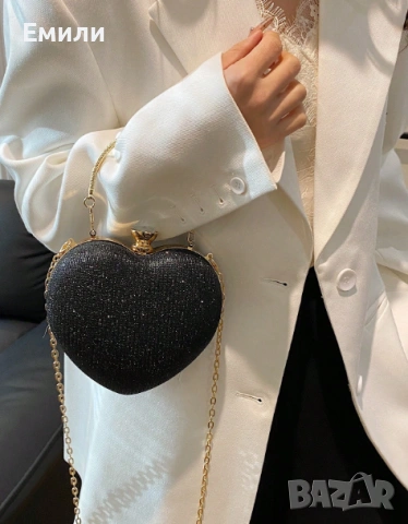 Блестяща елегантна чанта сърце, чанта за абитуриентски бал, клъч за коктейлно парти