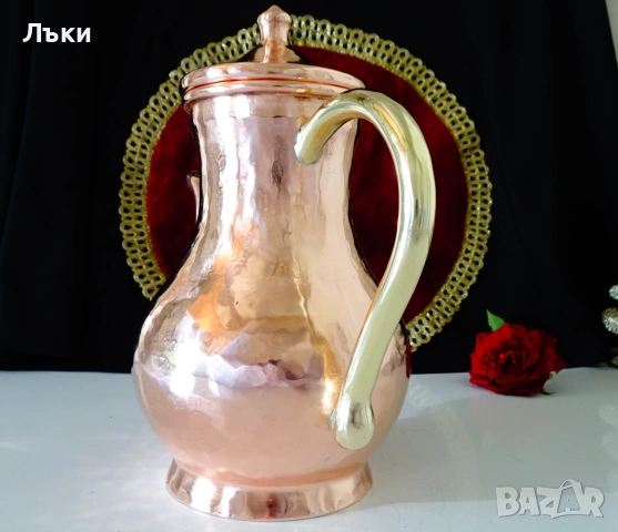 Медна кана,чайник,чиста червена мед 1.5 л.,800 гр. , снимка 4 - Антикварни и старинни предмети - 54988773