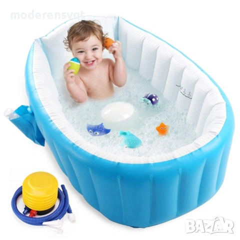 Надуваема вана за бебета и деца сгъваема с помпа, снимка 2 - За банята - 54837972