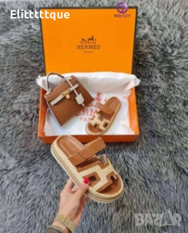 дамски комплект чанта и чехли hermes , снимка 3 - Чанти - 54888493