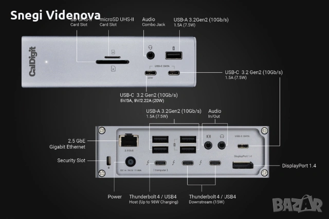 CalDigit TS4 18-портов Thunderbolt 4 Dock 98W, снимка 2 - Кабели и адаптери - 54666243