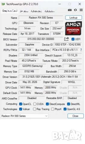 Видеокарта RX 580 8GB Sapphire Nitro+, снимка 7 - Видеокарти - 55376393