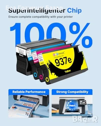 Нови Съвместими касети HP 937XL 937e с чип CMYK за OfficeJet Pro, 4 броя мастила за принтер, снимка 6 - Други стоки за дома - 55421498