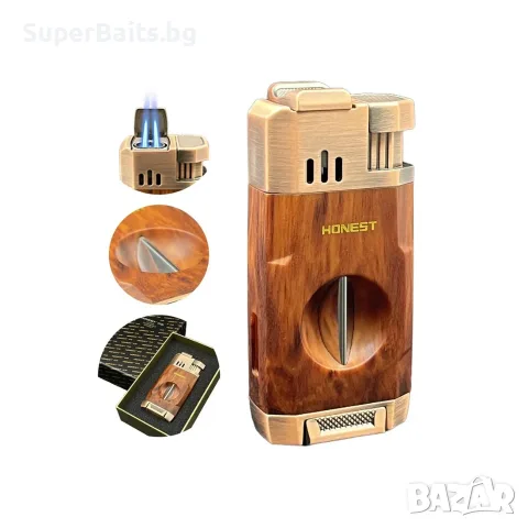 Ветроустойчива запалка с двоен пламък и V-Cutter HONEST BCZ834-1