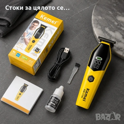 Тример Kemei с LCD дисплей и USB зареждане, снимка 2 - Тримери - 54902352