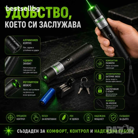 Мощен акумулаторен зелен лазер с приставки фигури за деца нов модел, снимка 7 - Други инструменти - 40798509