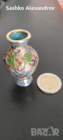 Миниатюрна ваза Клоазоне (Cloisonné) – Китайски емайл, 4.5 см 