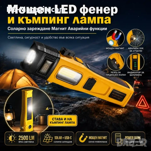 Мощен LED ръчен акумулаторен фенер и къмпинг лампа осветление за къмпинг риболов палатка туризъм