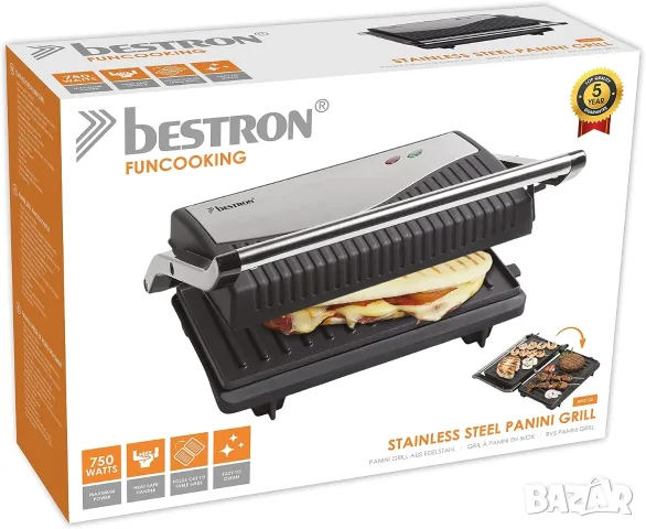 НОВ !!! Bestron APG150 – Електрически грил 750 W – Компактен и удобен, снимка 6 - Тостери - 55602820