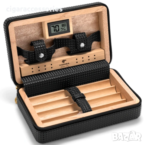 Cohiba преносим кожен хумидор за 4 пури с дигитален хигрометър