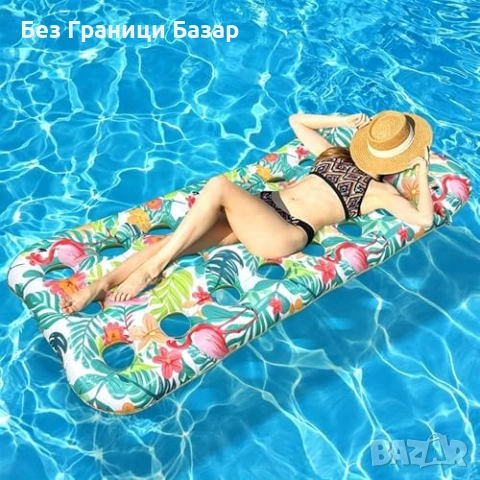 Нов Надуваем шезлонг за басейн фламинго с отвори за вода и опора за глава, снимка 5 - Басейни и аксесоари - 54924214